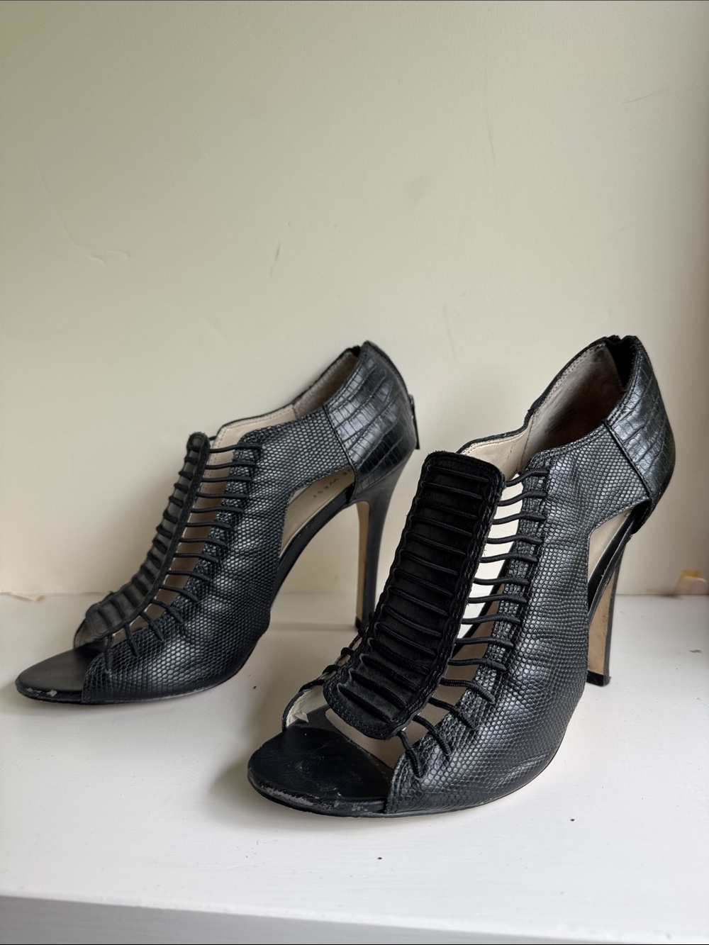 Nine West Black Cage Peep-Toe High Heels